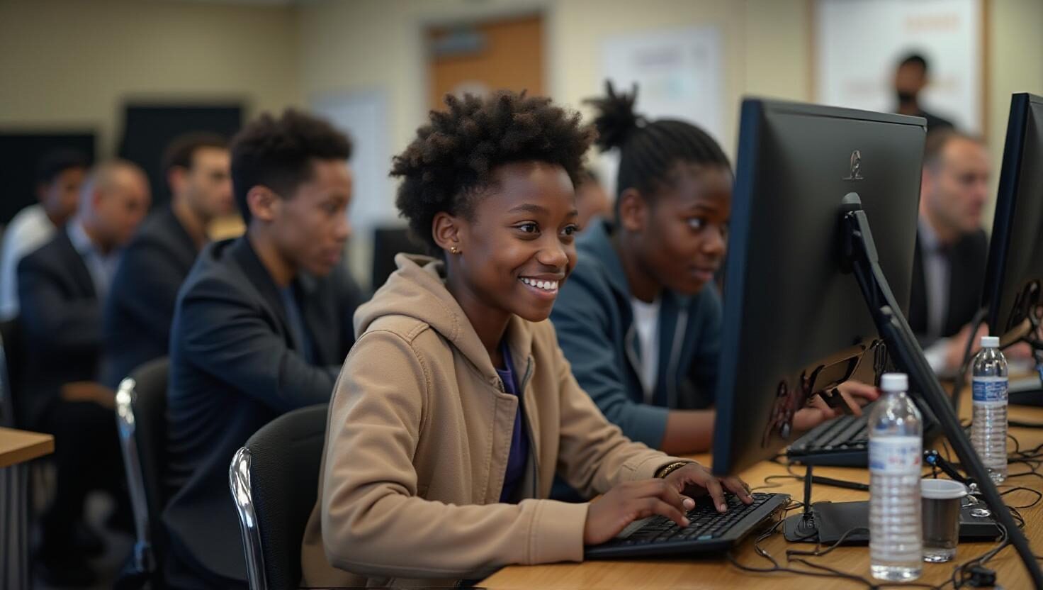 People using computers in a learning environment